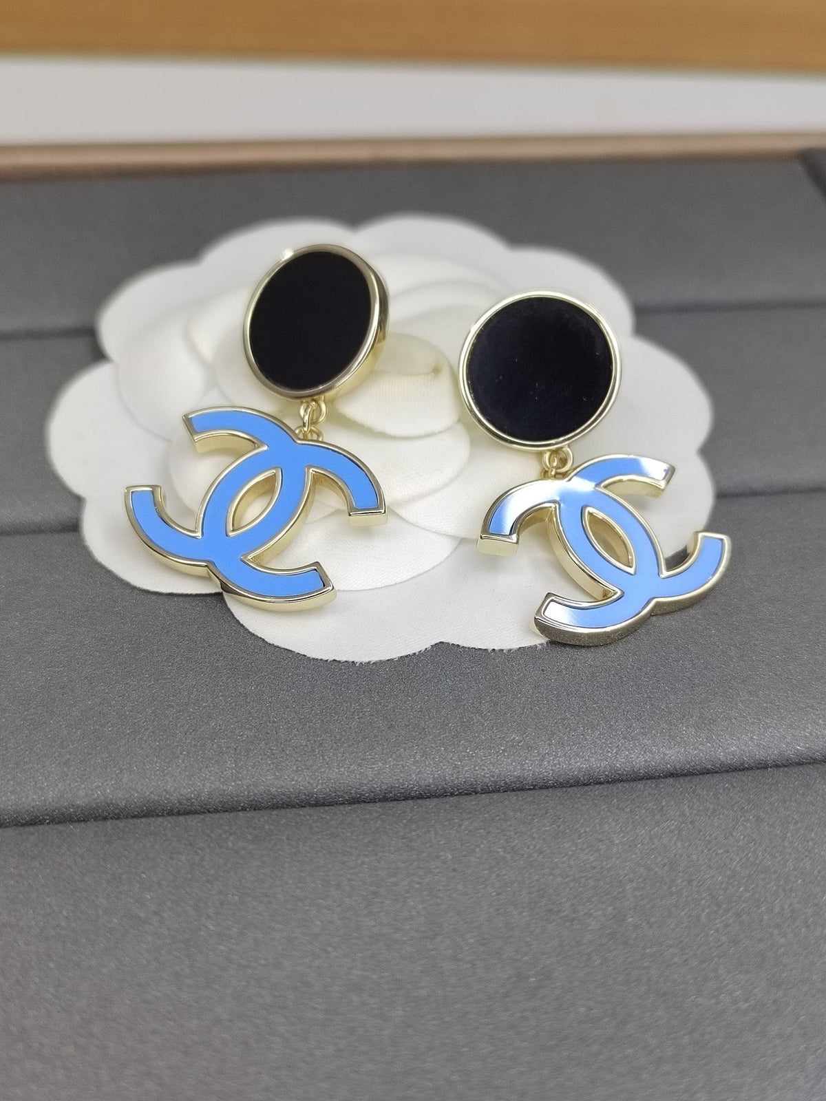 18K Classic Blue Chanel Dangle Earrings