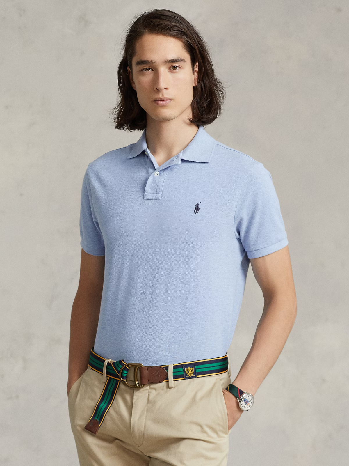 RALPH LAUREN Slim Fit Mesh Polo Shirt Isle Heather