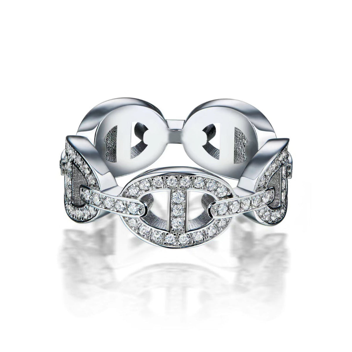 18K Chaine d'Ancre Enchainee Diamond Hermes Ring