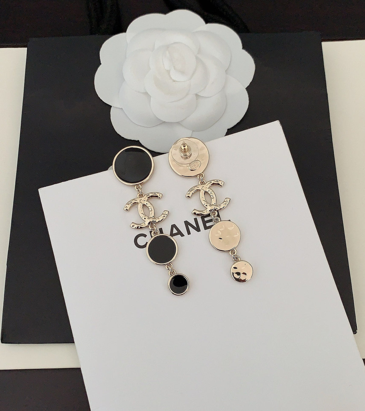 18K  Chanel Black Crystals Earrings