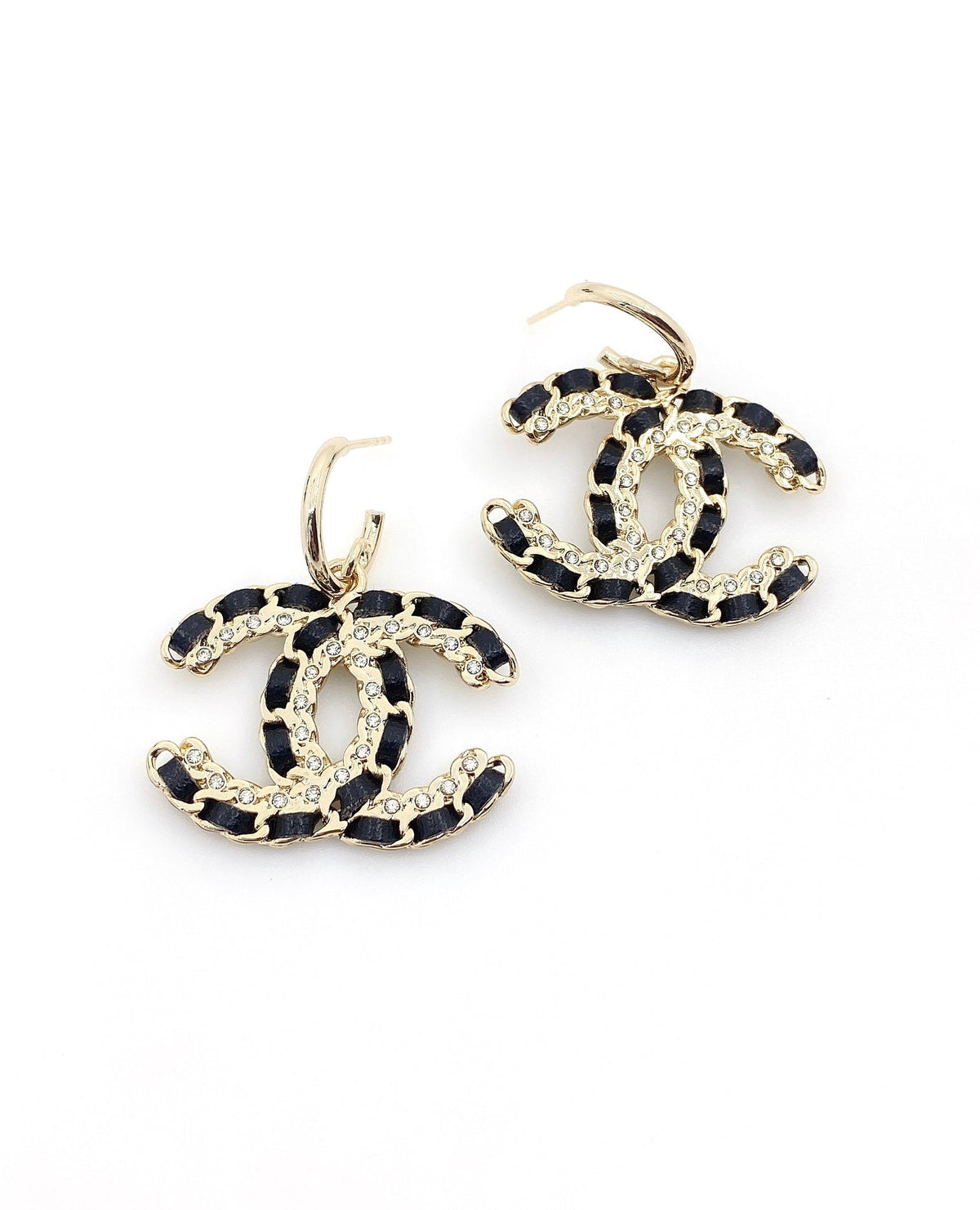 18K  Chanel Pendant Leather Earrings
